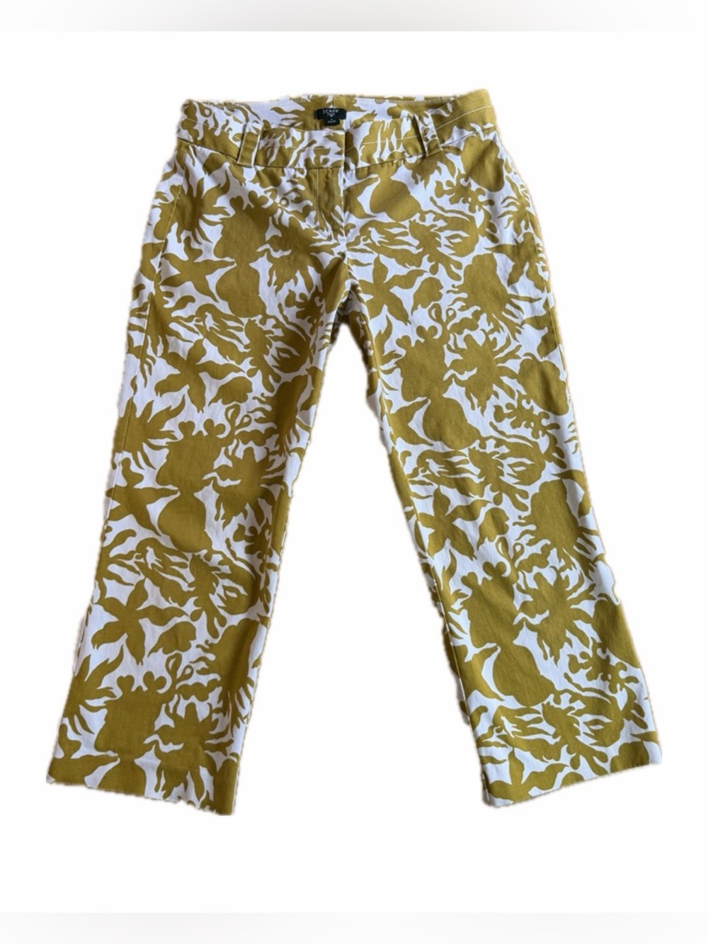 J. Crew City Fit Cropped Pants Womens Size 6 Floral Yellow Cotton Blend